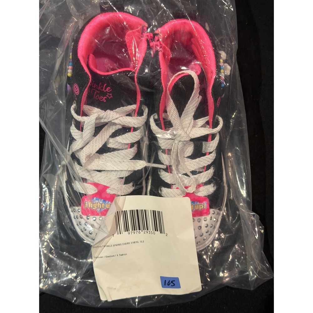 Skechers Twinkle Toes Twinkle Sparks Charm Black Pink Light Up Shoes 13.0 NEW